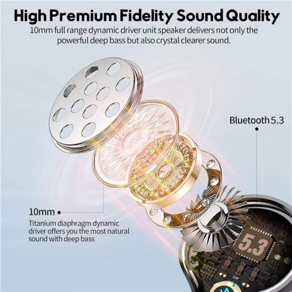 Bluetooth 5.3 Wireless Earbuds Noise Cancelling Deep Bass Earphones Mic - Picture 3 of 7